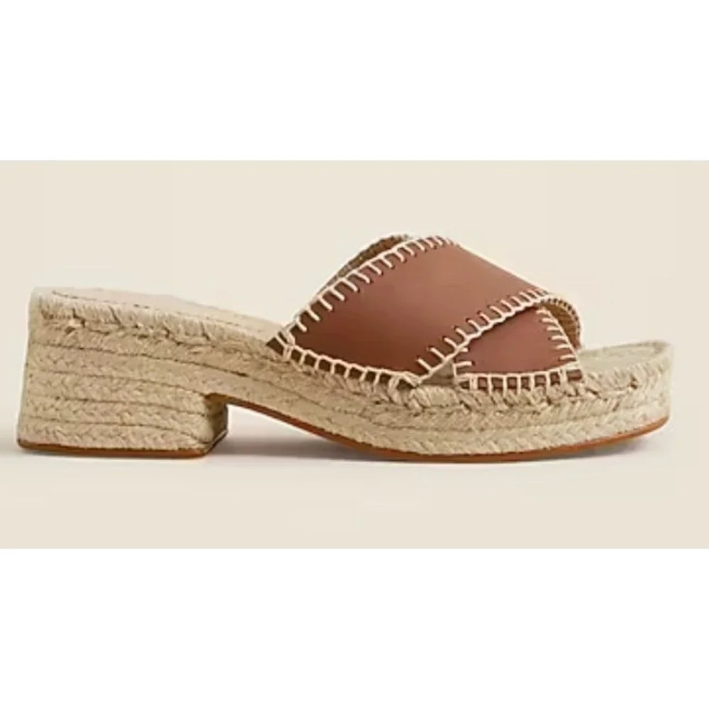 J. Crew Made-in-Spain Block Heel Espadrilles Leather Brown‎ 10 Summer 2025 $228